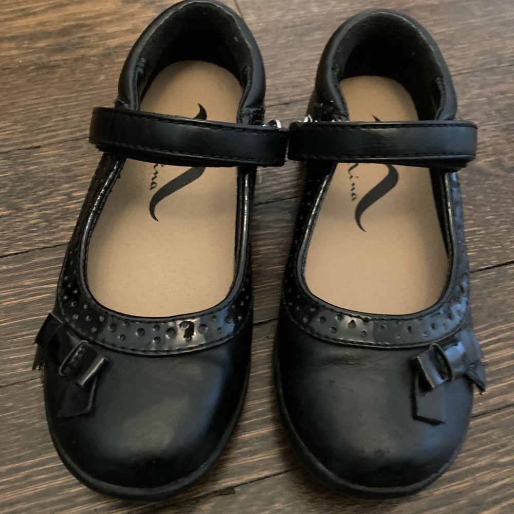 Nina Black Mary Janes Bow Shoes Girl Toddler Sz 11 Hook Loop Formal Dress School